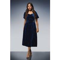 Dorothy Perkins Women's Petite DP Luxe Gathered Waist Velvet Midi Dress in Navy | Size: 10