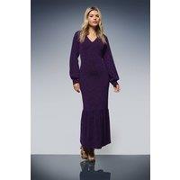 Dorothy Perkins Women's DP Luxe Gathered Neck Split Front Sparkle Jersey Midaxi Dress in Purple | Size: 12