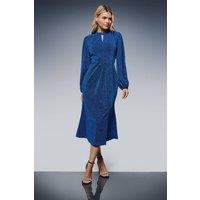 Dorothy Perkins Women's DP Luxe Keyhole Detail Sparkle Jersey Midi Dress in Cobalt | Size: 10