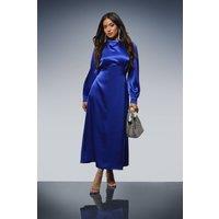 Dorothy Perkins Women's Petite DP Luxe Blouson Empire Sleeve Seam Detail Midi Dress in Cobalt | Size: 10