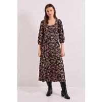 Dorothy Perkins Women's Floral Sweetheart Neck Dropped Waist Seam Jersey Midi Dress | Size: 10