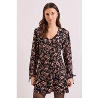 Dorothy Perkins Women's Floral V Neck Empire Seam Blouson Sleeve Mini Dress | Size: 12