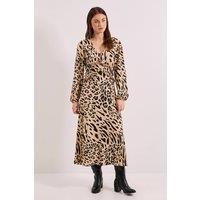 Dorothy Perkins Women's Animal V Neck Empire Seam Blouson Sleeve Jersey Midi Dress | Size: 8