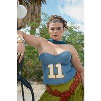 Warehouse Women's Cord Bustier Top in Blue | Size: 14