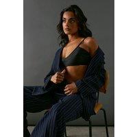 Warehouse Women's Heavy Satin Strappy Seaming Bralette in Black | Size: 12