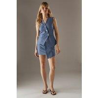 Warehouse Women's Wrap Front Asymmetric Mini Skirt in True Blue | Size: 10