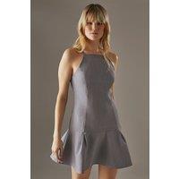 Warehouse Women's Tailored High Neck Mini Dress With Drop Hem in Light Grey | Size: 12
