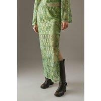 Warehouse Women's Printed Lace Maxi Skirt in Green | Size: 8
