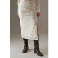 Warehouse Women's Lace Fitted Midaxi Skirt in Cream | Size: 10