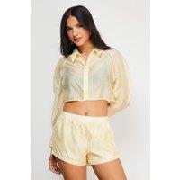 Warehouse Women's Organza Boxy Zip Through Shirt in Yellow | Size: 10