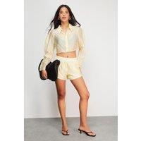 Warehouse Women's Organza Shirred High Waist Shorts in Yellow | Size: 12