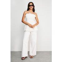 Warehouse Women's Fray Detail Denim Bandeau Top in Ecru | Size: 12