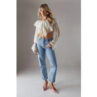 Warehouse Women's Chiffon Double Ruffle Boho Blouse in Ivory | Size: 12