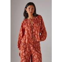 Warehouse Women's Cheesecloth Tie Front Boho Blouse in Floral | Size: 10