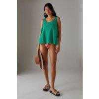 Warehouse Women's Crochet Drawstring Waist Wide Leg Trousers in Green | Size: 10