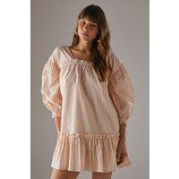 Warehouse Women's Seersucker Check Frill Balloon Sleeve Mini Smock Dress in Yellow | Size: 10