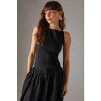 Warehouse Women's Premium Linen Blend Racer Cross Back Crop Top in Black | Size: 14