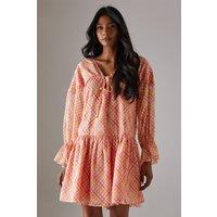 Warehouse Women's Dobby Chiffon Volume Sleeve Smock Mini Dress | Size: 12