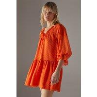 Warehouse Women's Dobby Chiffon Volume Sleeve Smock Mini Dress in Orange | Size: 12
