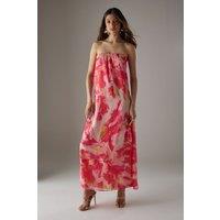 Warehouse Women's Yoryu Chiffon Elasticated Back Bandeau Maxi Dress in Floral | Size: 8