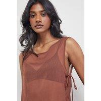 Warehouse Women's Chiffon Tie Side Asymmetric Top in Chocolate | Size: 8