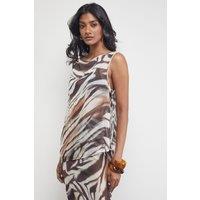 Warehouse Women's Chiffon Tie Side Asymmetric Top in Zebra | Size: 8