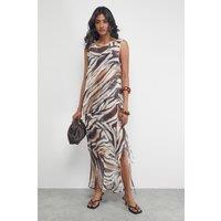 Warehouse Women's Chiffon Tie Side Column Midi Skirt in Zebra | Size: 12
