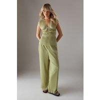 Warehouse Women's Plisse Seam Detail Asymmetric Hem Top in Apple Green | Size: 12