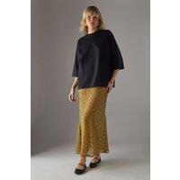 Warehouse Women's Sheer Lace Fishtail Maxi Skirt in Khaki | Size: 12