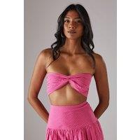 Warehouse Women's Gingham Twist Front Bandeau Top in Pink | Size: 12