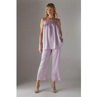 Warehouse Women's Crushed Satin Kickflare Cropped Trousers in Lilac | Size: 10