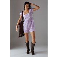 Warehouse Women's Petite Floral Cotton Square Neck Babydoll Playsuit in Lilac | Size: 10