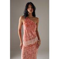 Warehouse Women's Devore One Shoulder Fringe Cami Top in Pink | Size: 12