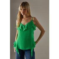 Warehouse Women's Chiffon Ruffle Tendril Hem Cami Top in Bright Green | Size: 12