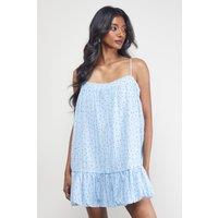 Warehouse Women's Polka Dot Organza Strappy Bubble Hem Mini Dress in Blue | Size: 10