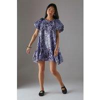 Warehouse Women's Petite Organza Puff Sleeve Swing Mini Dress in Lilac | Size: 8