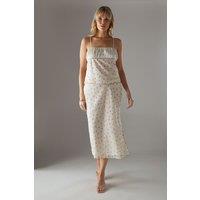 Warehouse Women's Georgette Lace Trim Bias Midi Skirt in Floral | Size: 12
