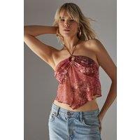 Warehouse Women's Chiffon Halter Keyhole Crop Top | Size: 14