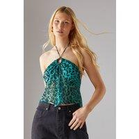 Warehouse Women's Chiffon Halter Keyhole Crop Top in Animal | Size: 10