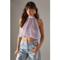 Warehouse Women's Chiffon Halter Bubble Crop Top in Lilac | Size: 14