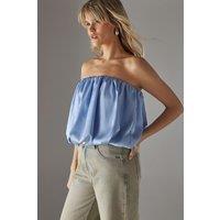Warehouse Women's Satin Bubble Bandeau Bodysuit in Pale Blue | Size: 12