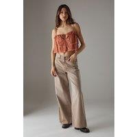 Warehouse Women's Bohemian Lace Strappy Cropped Cami Top in Tan | Size: 12