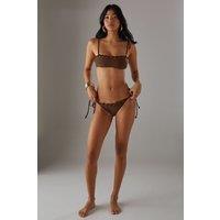 Warehouse Women's Whipstitch Detail Bikini Bottom in Chocolate | Size: 16