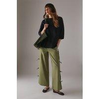 Warehouse Women's Tie Side Wide Leg Trousers in Khaki | Size: 14