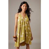 Warehouse Women's Chiffon Halter Mini Sundress in Olive | Size: 12