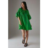 Warehouse Women's Petite Cotton Tie Front Mini Smock Dress in Bright Green | Size: 6