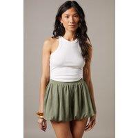 Warehouse Women's Chiffon Bubble Hem Micro Short in Khaki | Size: 8