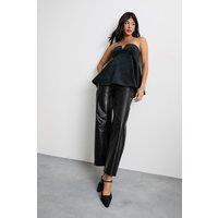 Warehouse Women's Bonded Velvet Tailored Bustier Top in Black | Size: 12