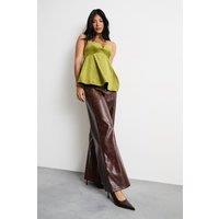 Warehouse Women's Bonded Velvet Tailored Bustier Top in Chartreuse | Size: 10