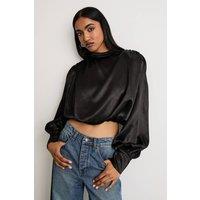 Warehouse Women's Extreme Shoulder Draped Satin Blouse in Black | Size: 10